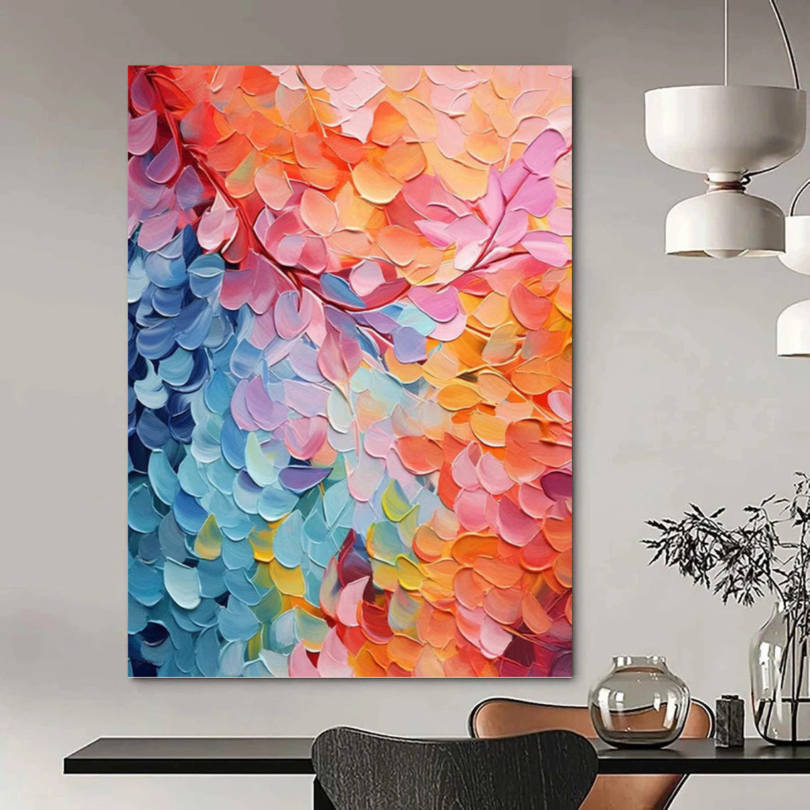 “Rainbow - Colored Leaves” - Impasto Oil Painting On Canvas DKH1655