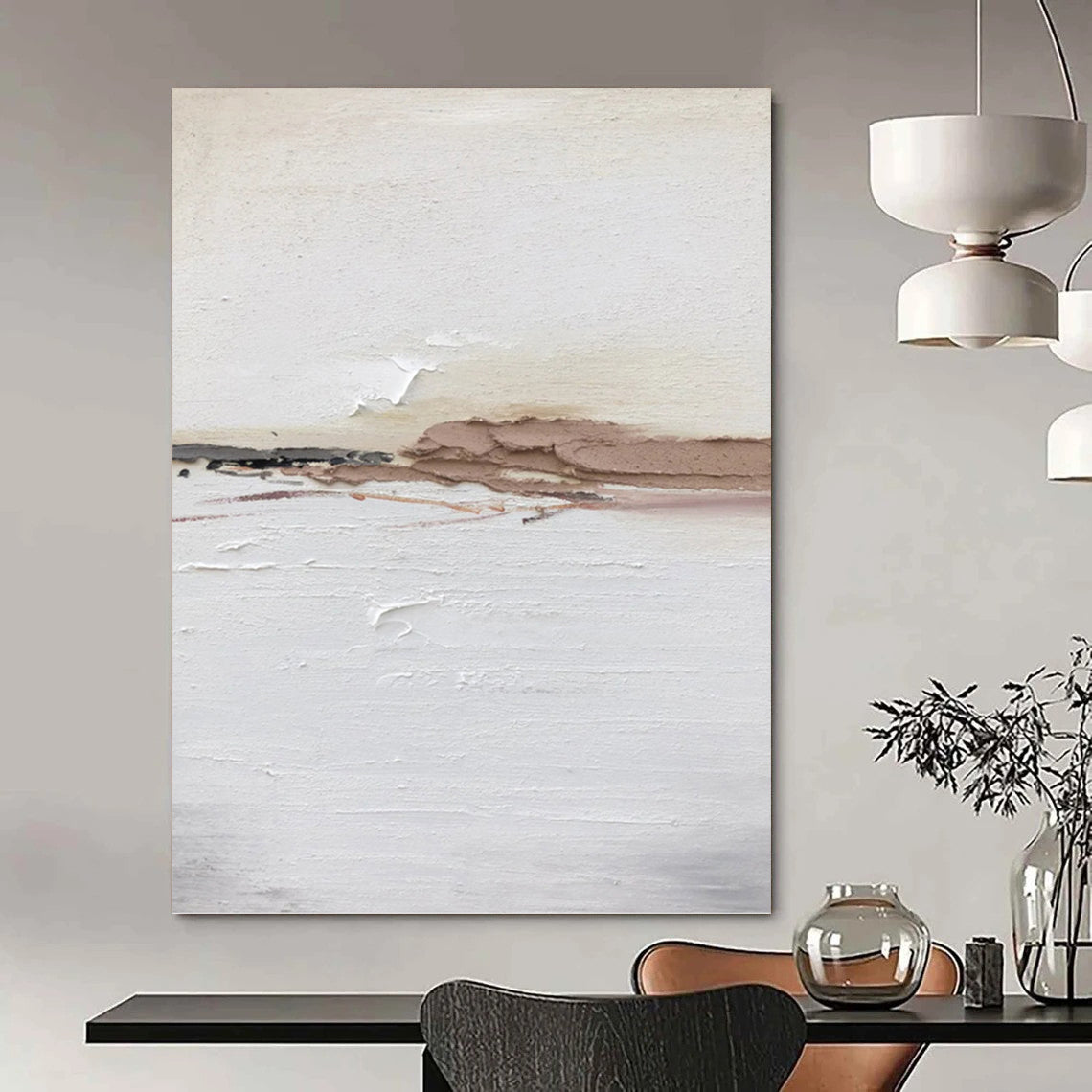 “Neutral Textured Horizon” - Minimalist Landscape - Inspired Painting On Canvas DKH1678