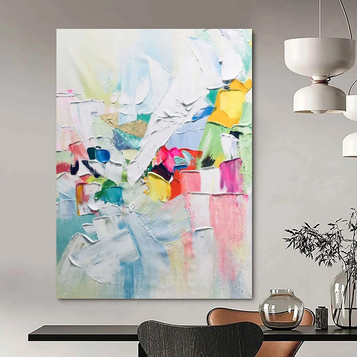 “Rainbow Block Party” - Multicolor, Textured Abstract Celebration Painting On Canvas DTP279