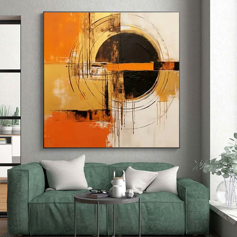 “Orange - Black - White Abstract Circles” ,Abstract Acrylic Painting CT0853