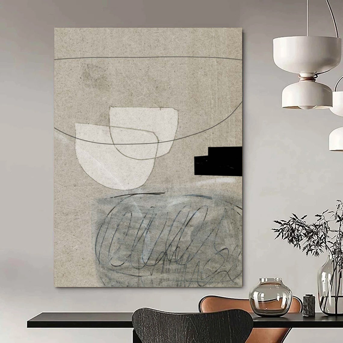 “Minimalist Collage Sketch” - Modernist Mixed - Media Art On Paper DTP167