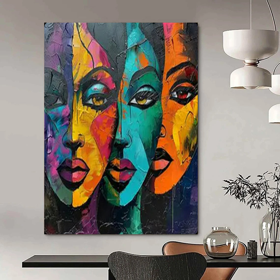 “Colorful Multi - Face Abstract Art” – Expressionistic Oil Painting On Canvas CT2161