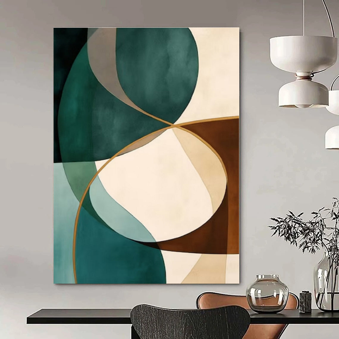 Teal & Brown Intertwined Shapes - Abstract Geometric Acrylic CT1264