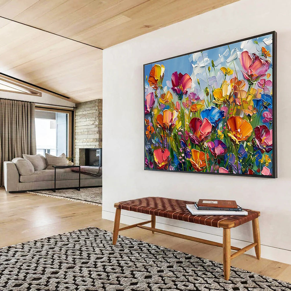 “Colorful Impasto Flower Garden” - Cheerful Floral Painting On Canvas DKH797