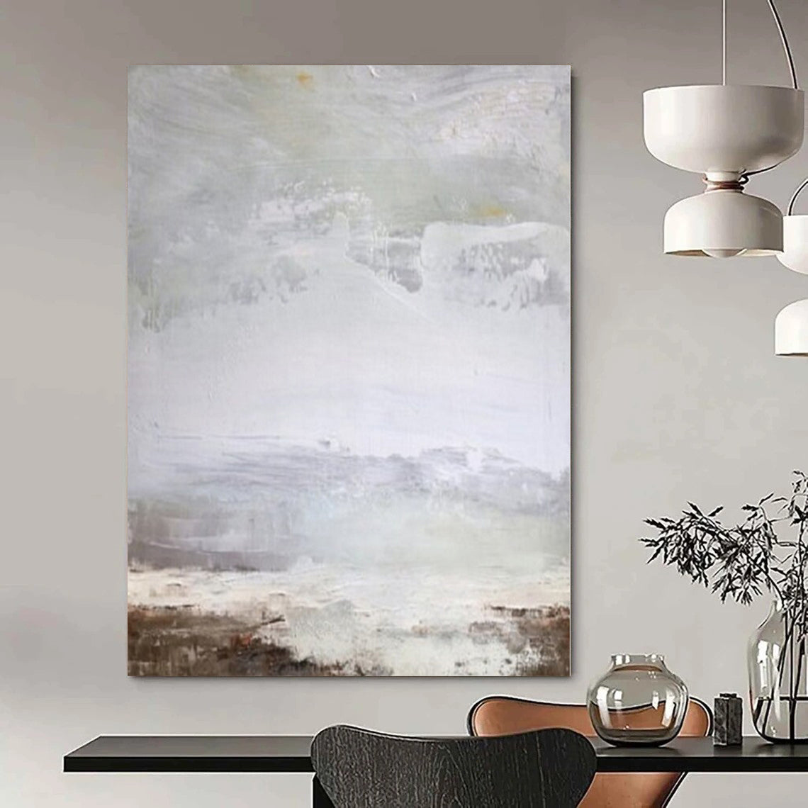 “Soft Gray Abstract Horizon” – Abstract Landscape Painting CT1149