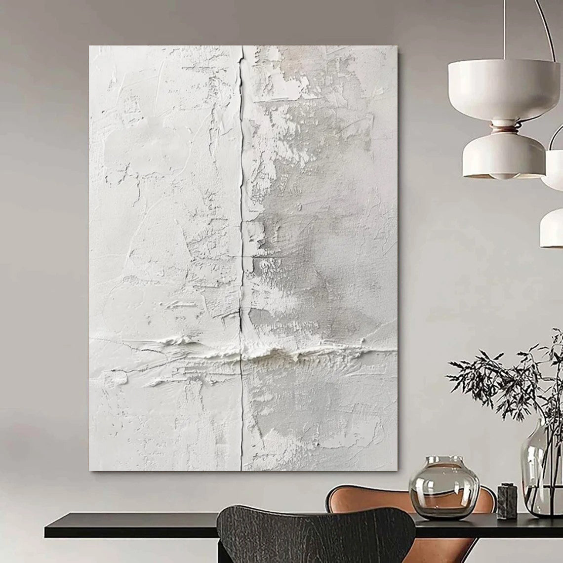 “White - Gray Textured Wall” - Minimalist Abstract Painting On Canvas DTP066