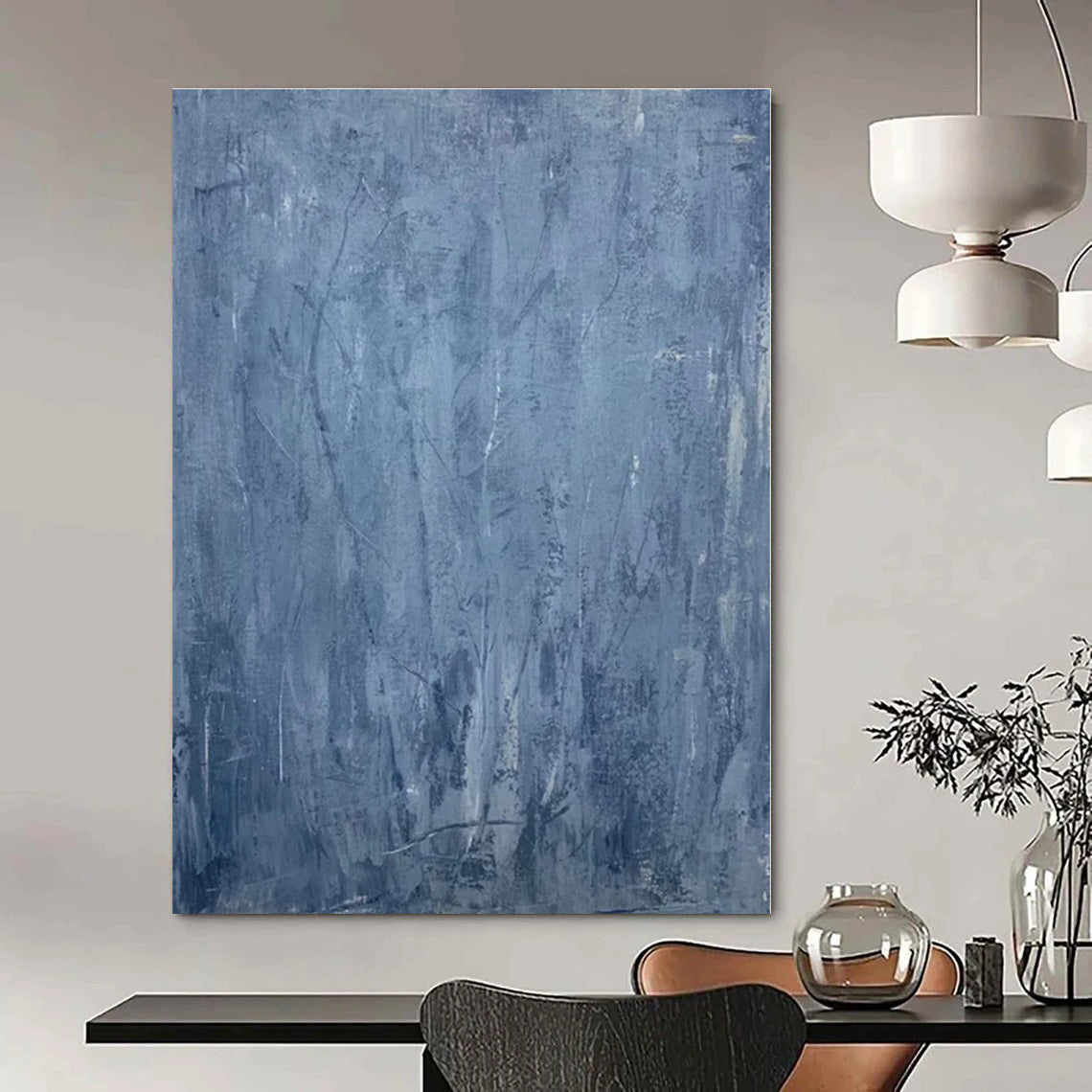 Muted Blue Textural Forest - Abstract Landscape Oil On Canvas CT1323