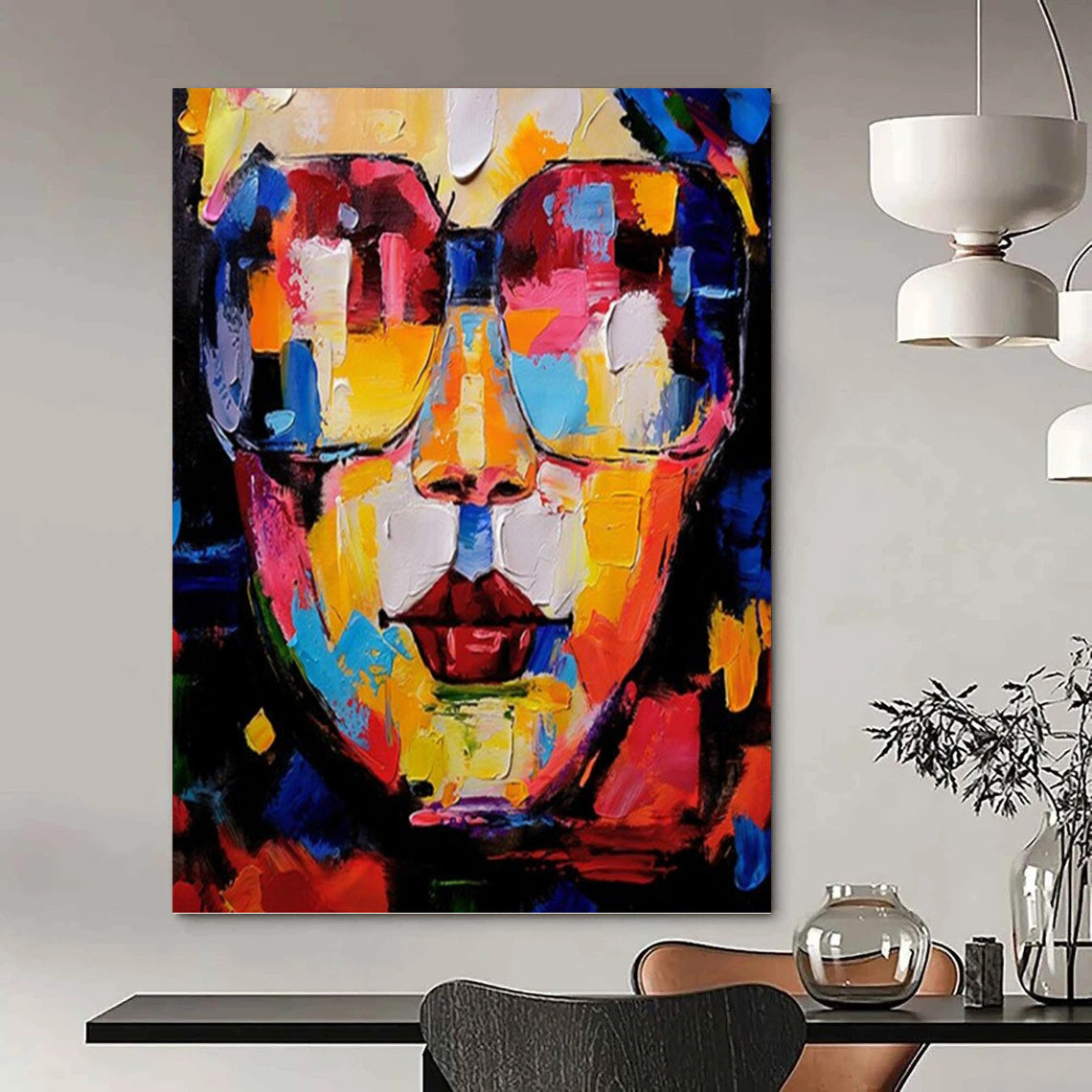 “Colorful Cubist Face” - Vibrant Cubist Portrait On Canvas DKH1652