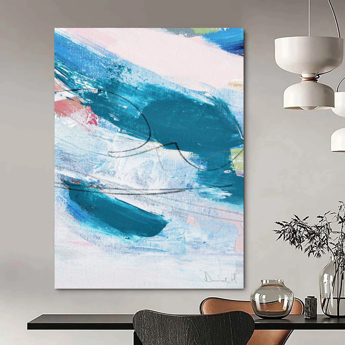 “Blue - Pink Abstract Strokes” - Abstract Expressionist Painting On Canvas DTP151