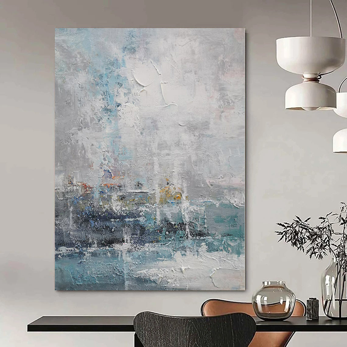 “Soft Blue and Gray Textured Seascape” – Impasto Seascape Painting CT1117