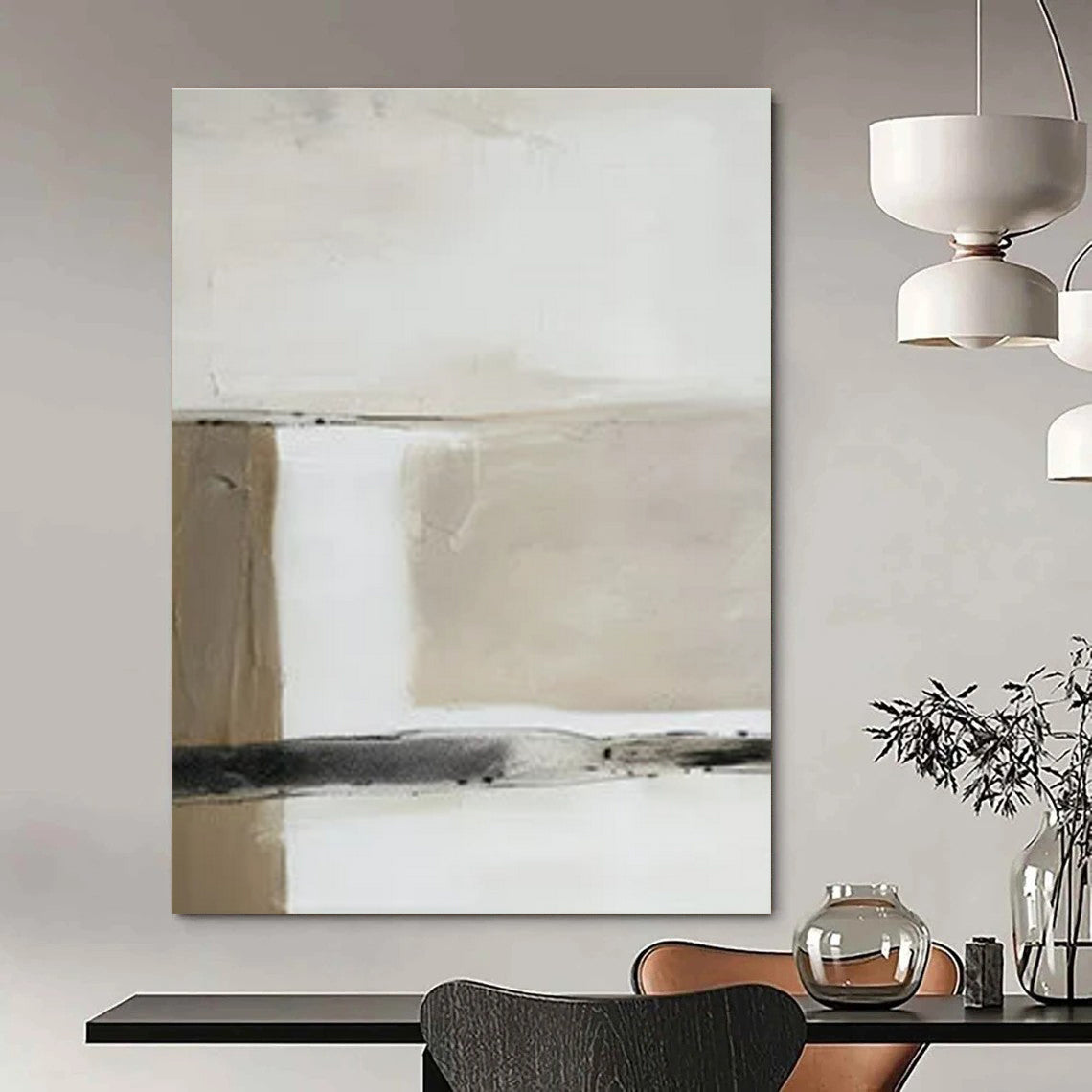 Beige & Black Minimalist Blocks - "Quiet Divides" - Abstract Minimalist Painting CT1477