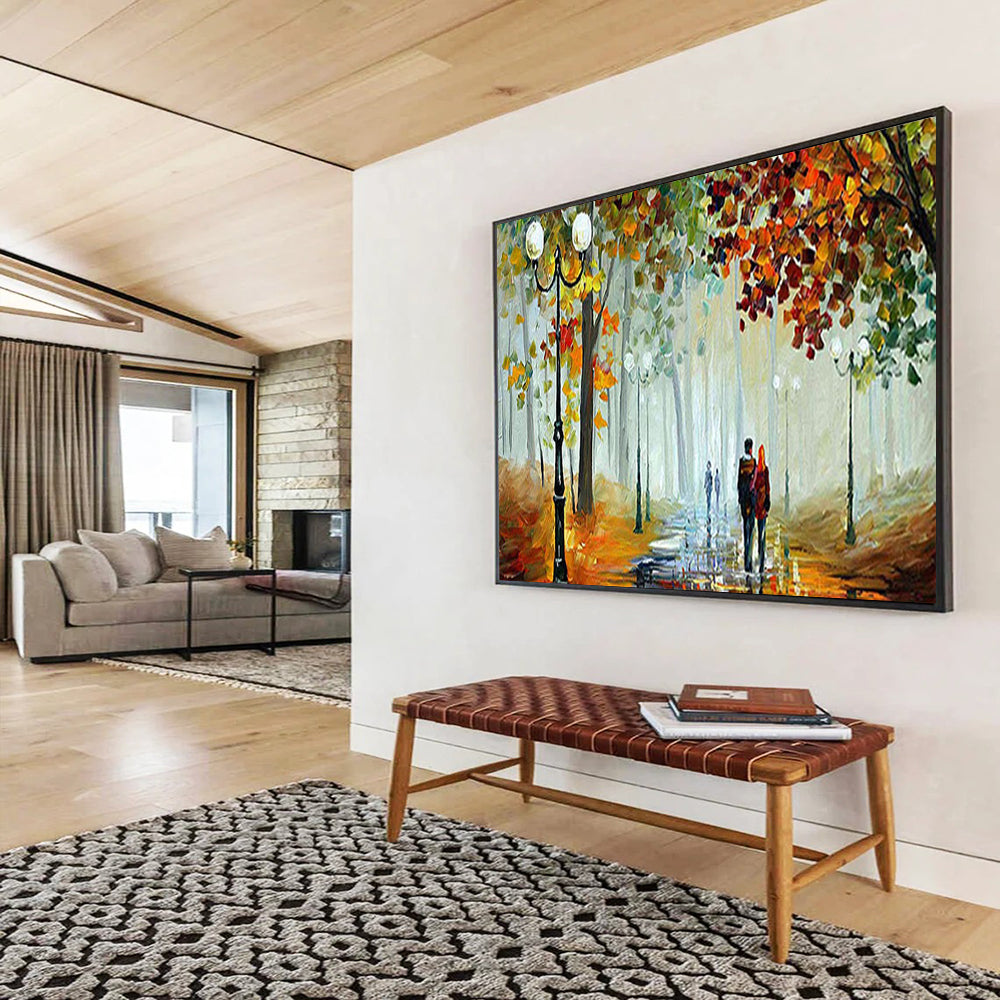 Colorful Autumn Park Stroll - Impressionist Landscape Painting On Canvas DLZ225