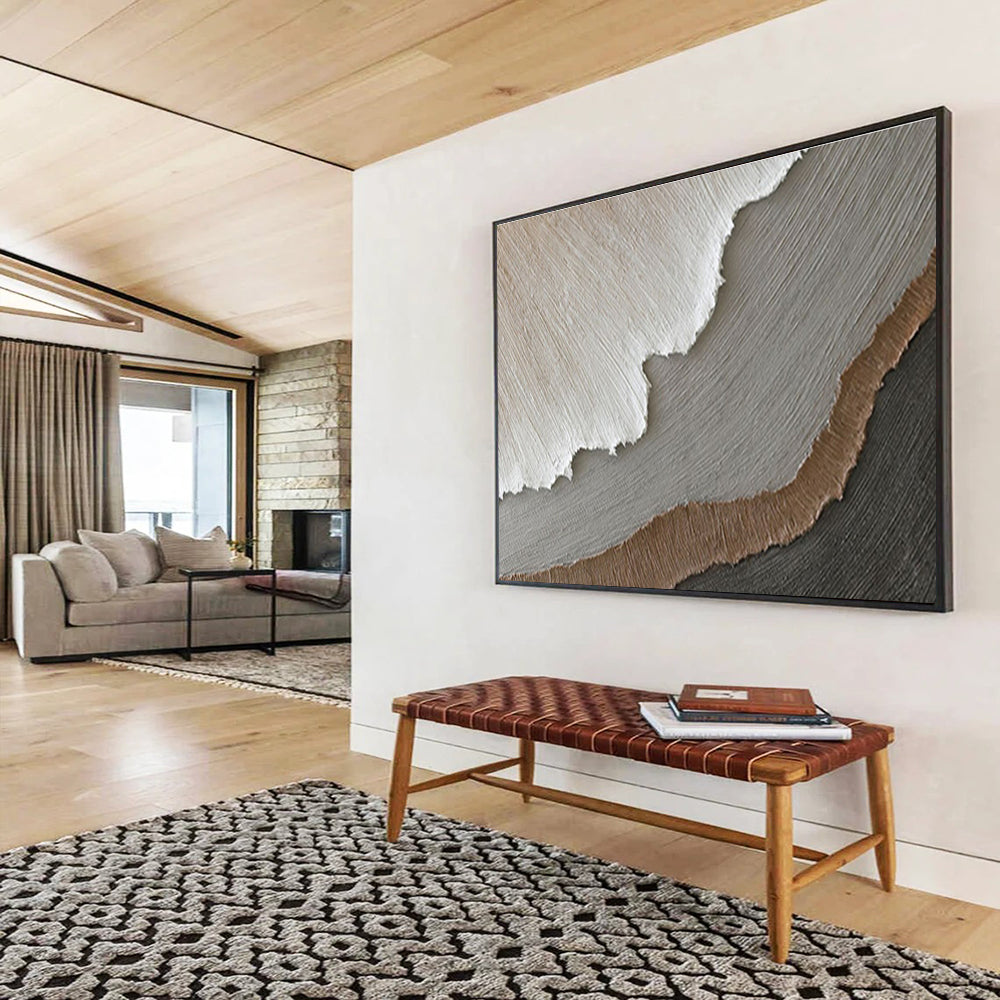 “Layered Neutrals”:Textured Beige Gray Abstract Painting On Canvas DKH251