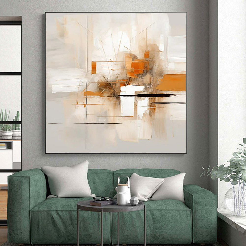 “Beige - Orange - Gray Abstract Grid” ,Abstract Acrylic Painting CT0823