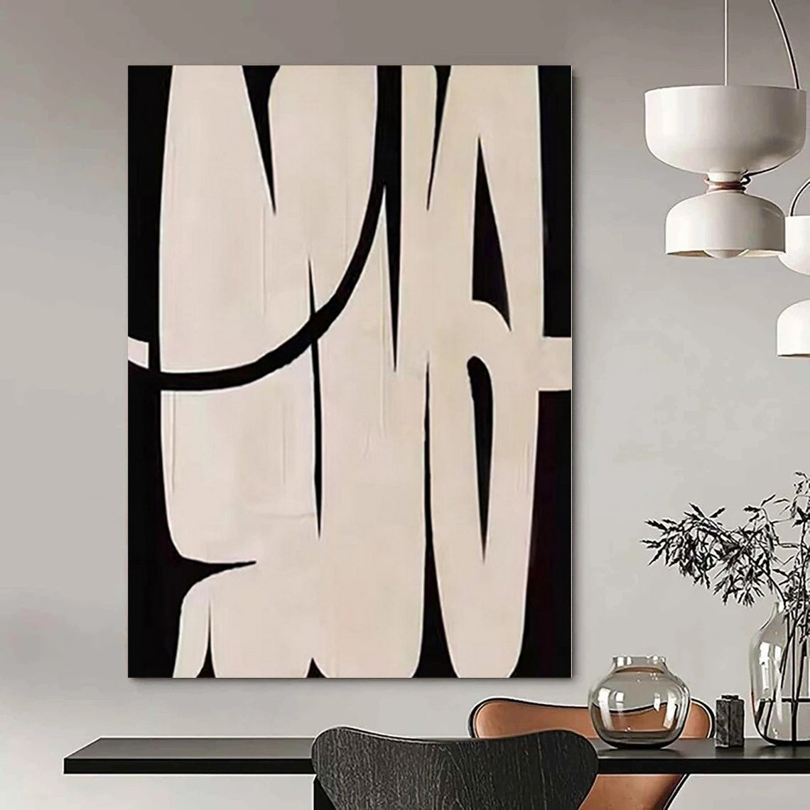 “Black and White Bold Forms” – Graphic Abstract Painting CT1119