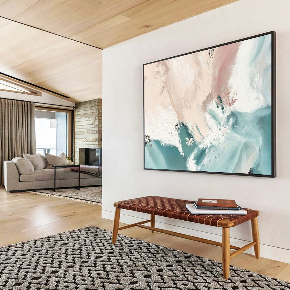Blush and Teal Abstract - Minimalist Abstract Painting On Canvas DLZ182