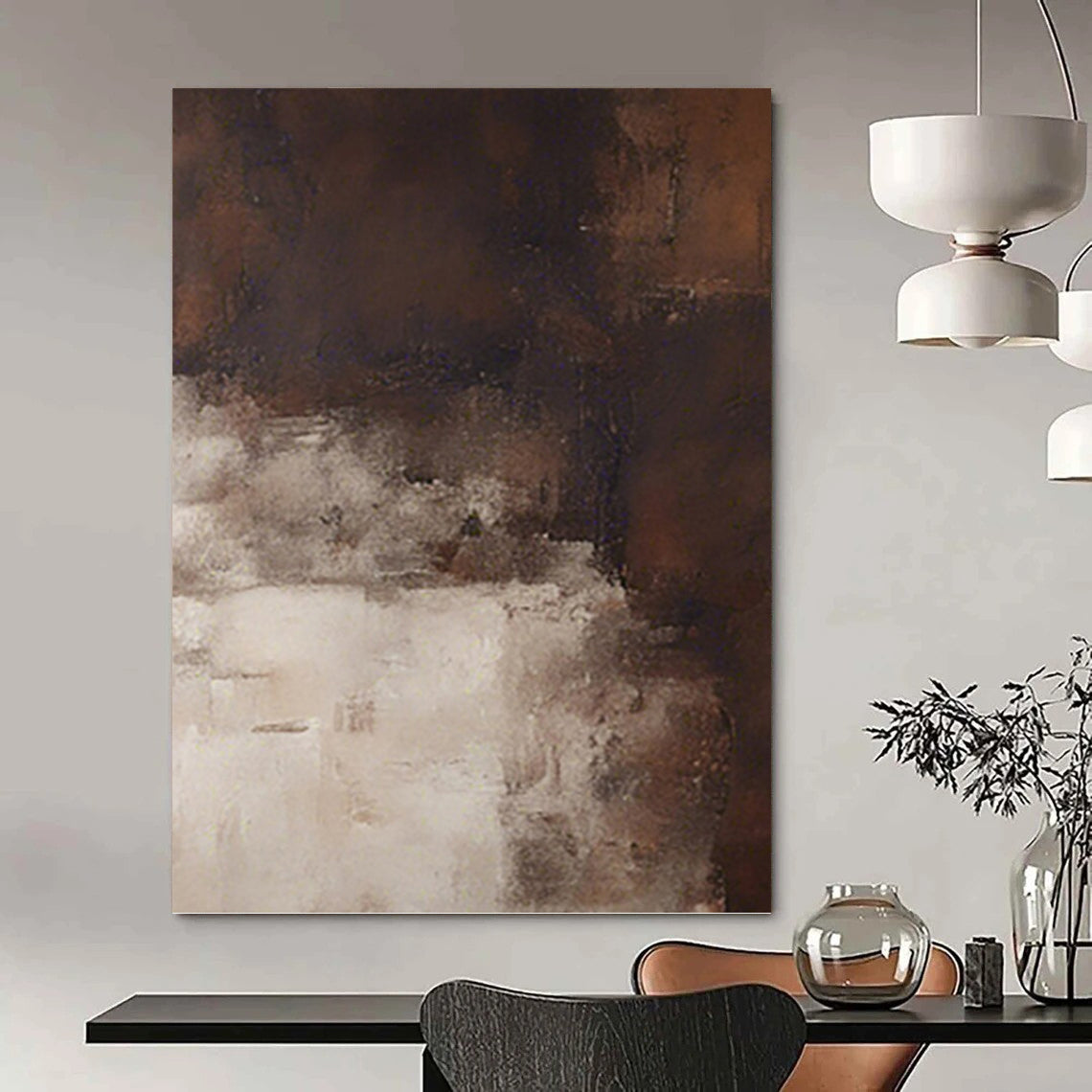 Muted Tonal Abstract in Browns and Whites - Abstract Painting On Canvas DKH1469