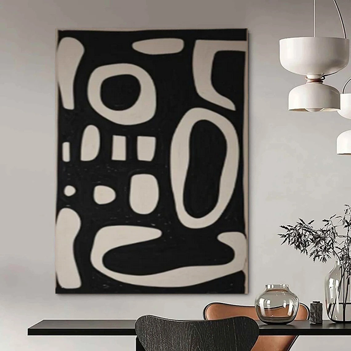 “Playful Black - White Shapes” – Abstract Expressionist Painting CT1075