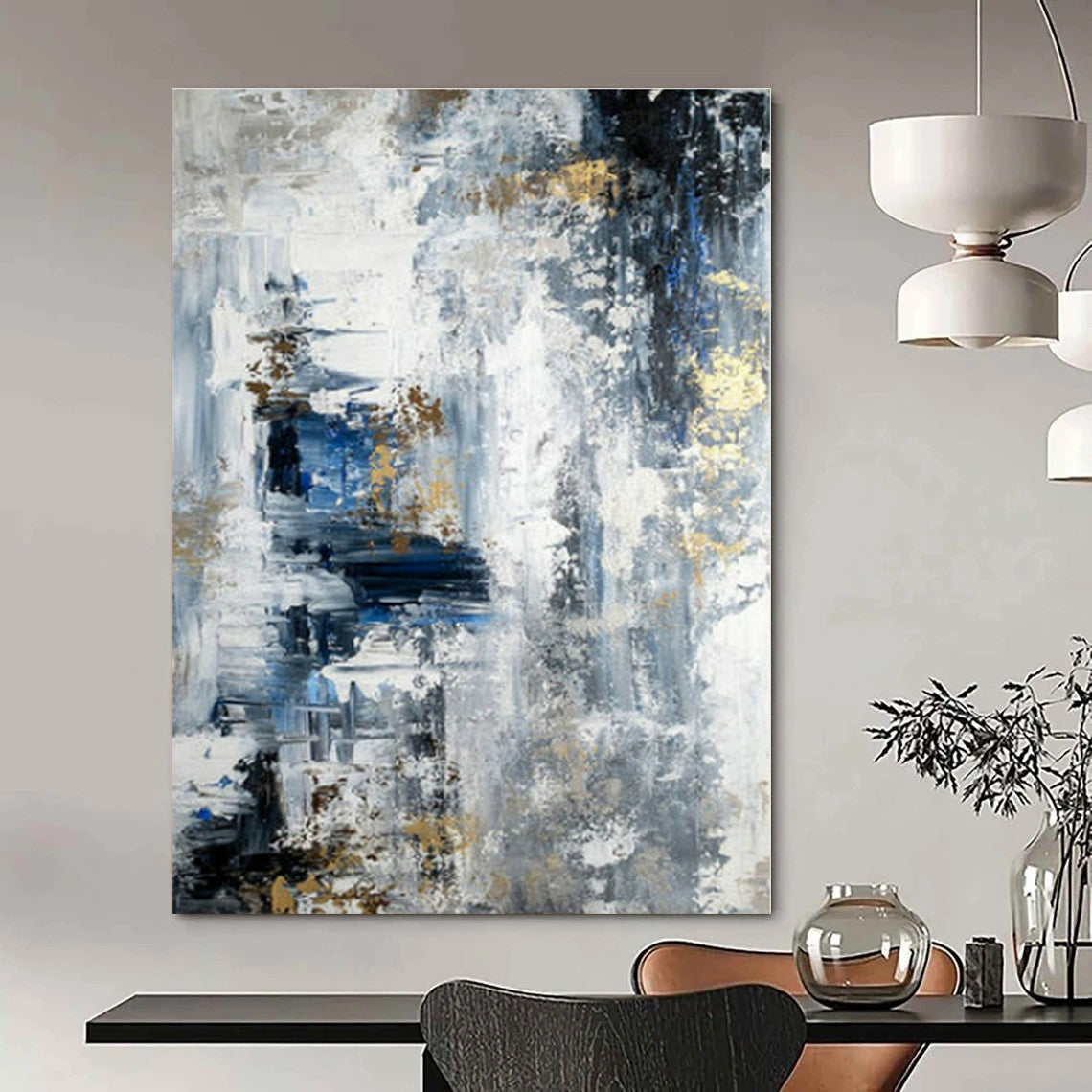 Grey - Blue - Gold Abstract Textures - Abstract Expressionist Acrylic Painting CT1394