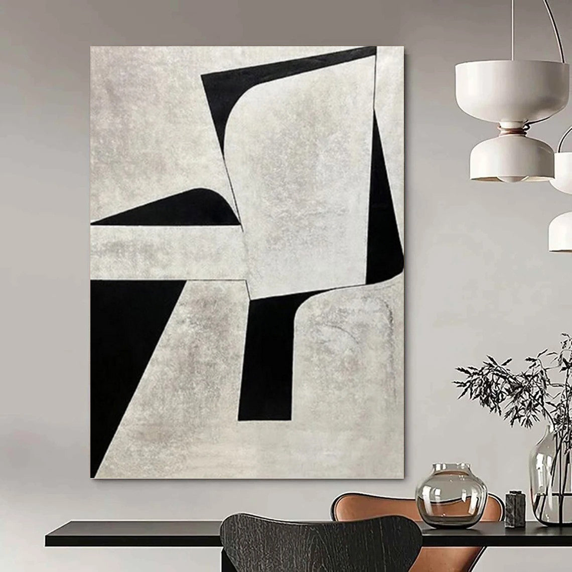 “Black and White Geometric - Modernist Vision” Painting On Canvas DKH1128