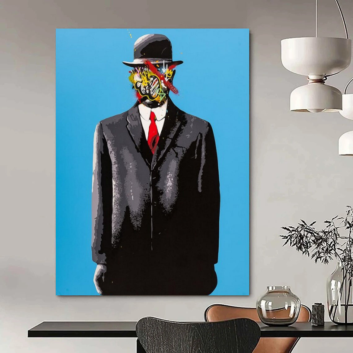 “Surreal Gentleman’s Mosaic” - Colorful Graffiti - Faced Gentleman Painting On Canvas CT2185