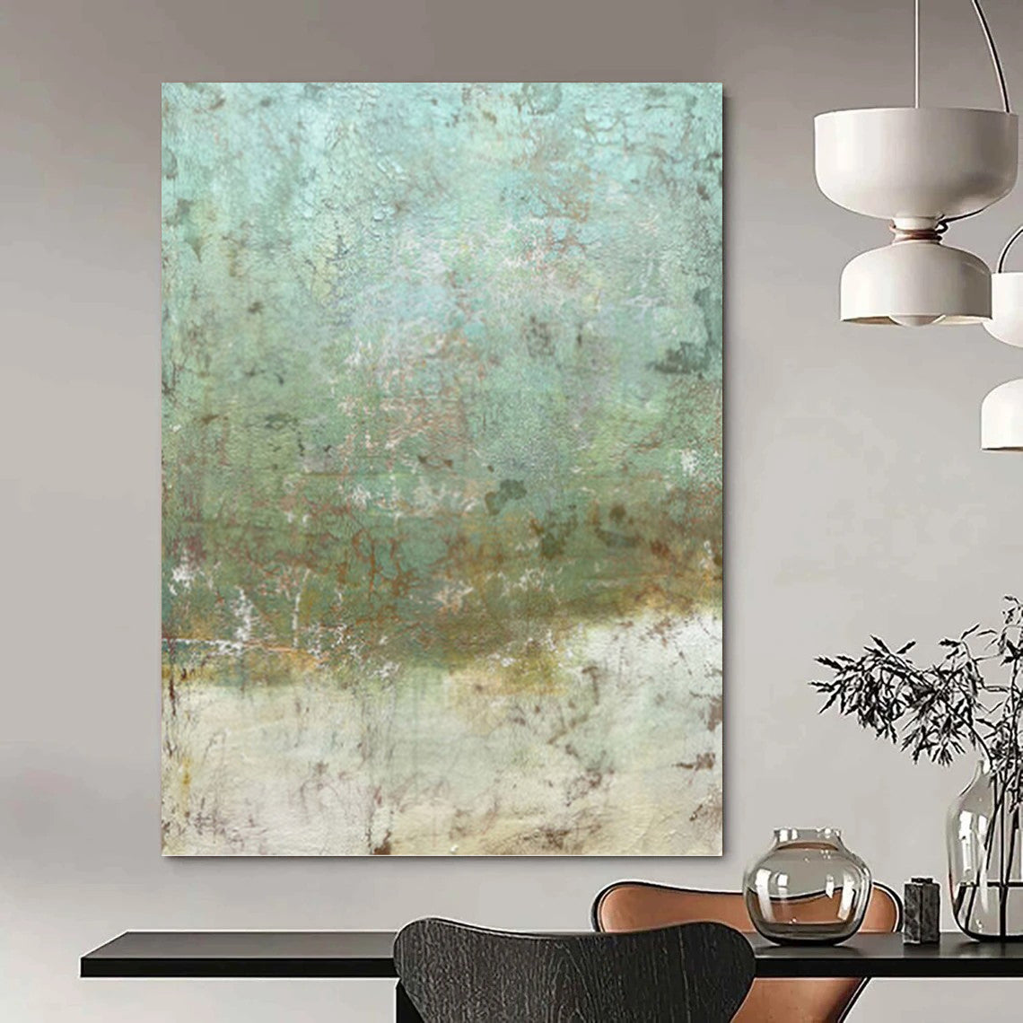 Textured Abstract in Greens and Browns - Abstract Painting On Canvas DKH1472