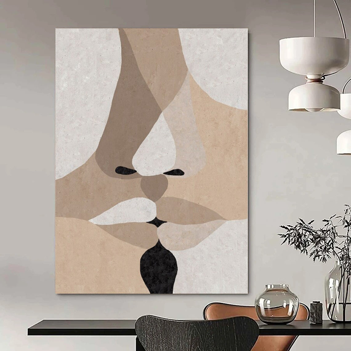 “Beige - Brown - Black Abstract Faces” – Geometric Portrait Art CT1157