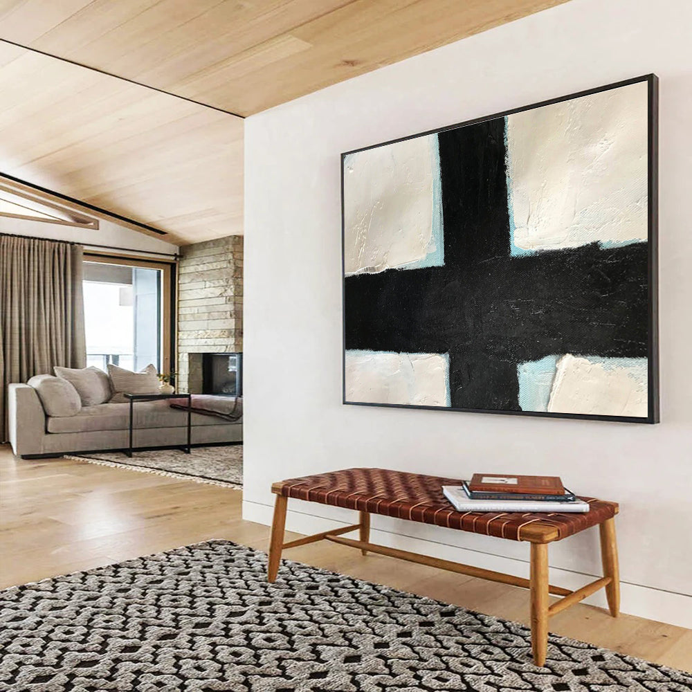 Crossroads Black White and Blue Abstract Painting On Canvas DKH180