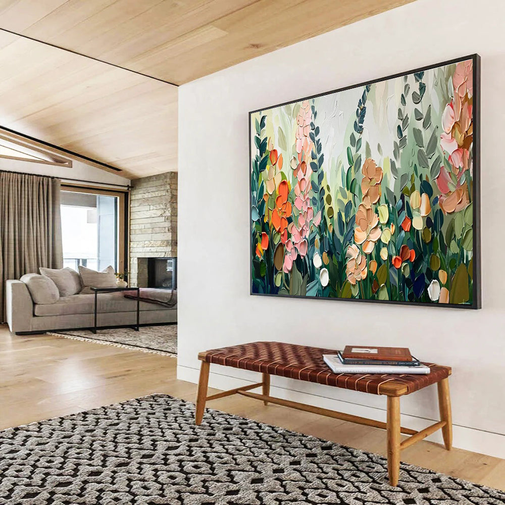 “Colorful Impasto Floral Field” - Textured Botanical Painting On Canvas DKH801