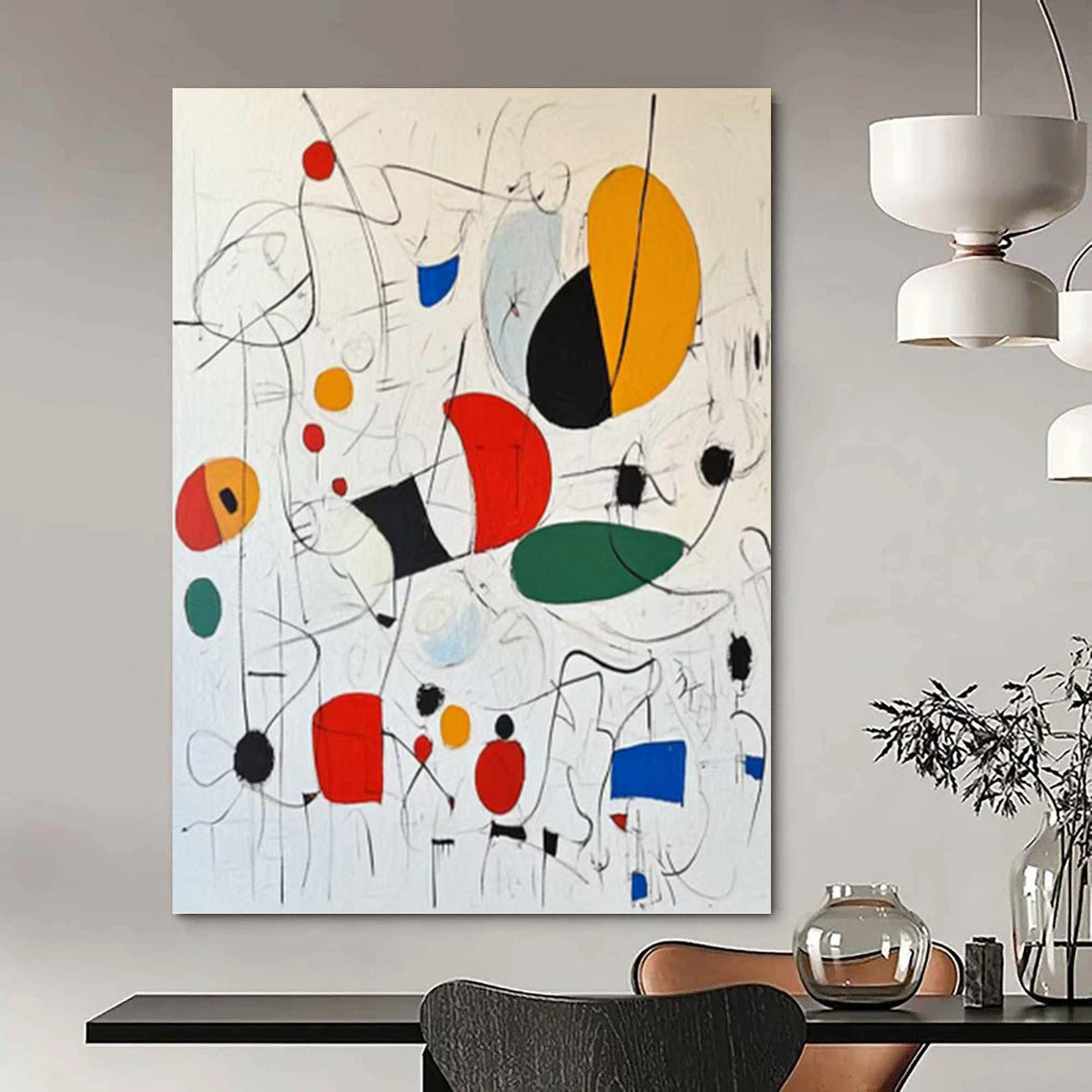 “Colorful Abstract Play” - Multicolor Shapes & Lines Painting On Canvas DKH1184