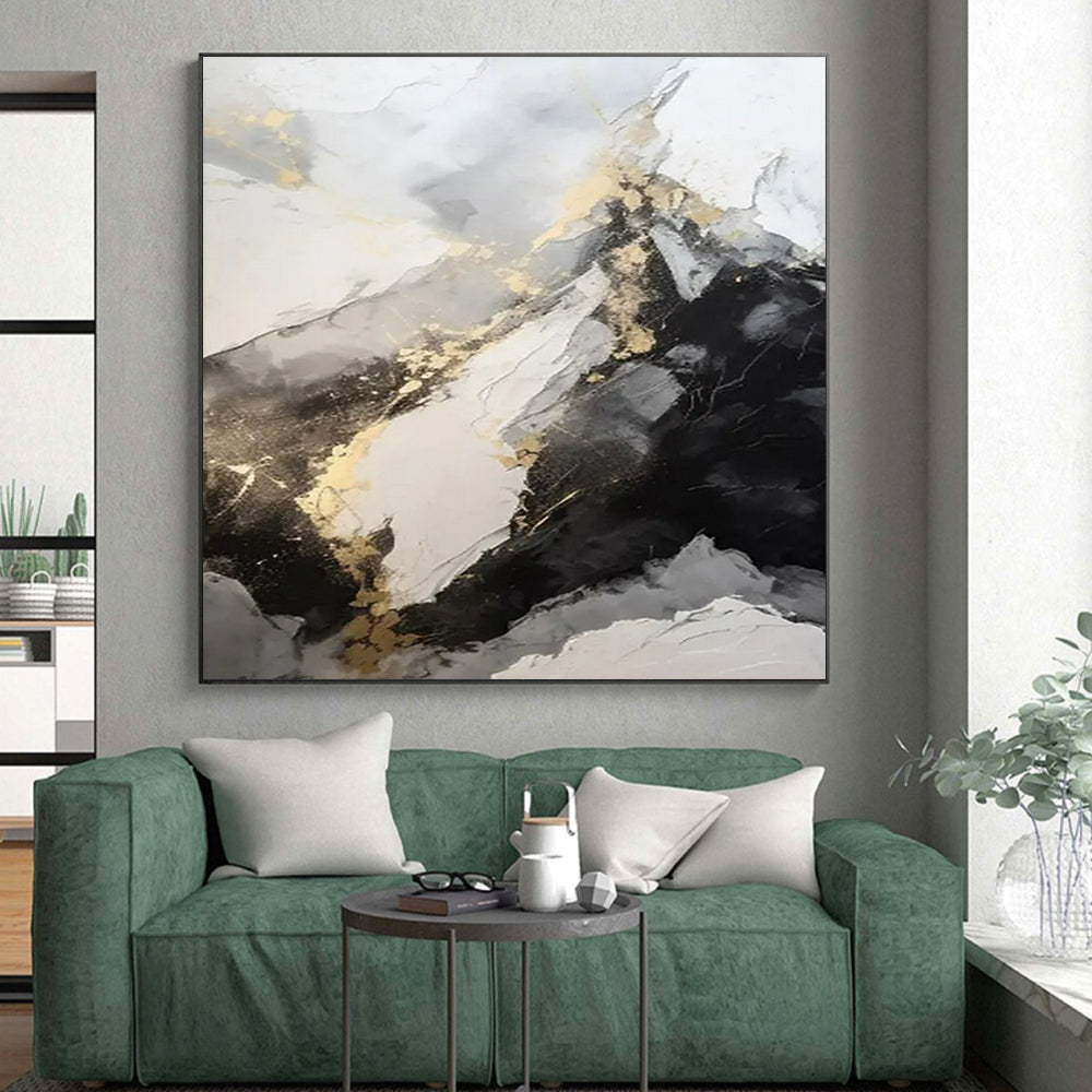 “Dramatic Gray - Black - Gold Peaks” ,Abstract Landscape - Inspired Art CT0871