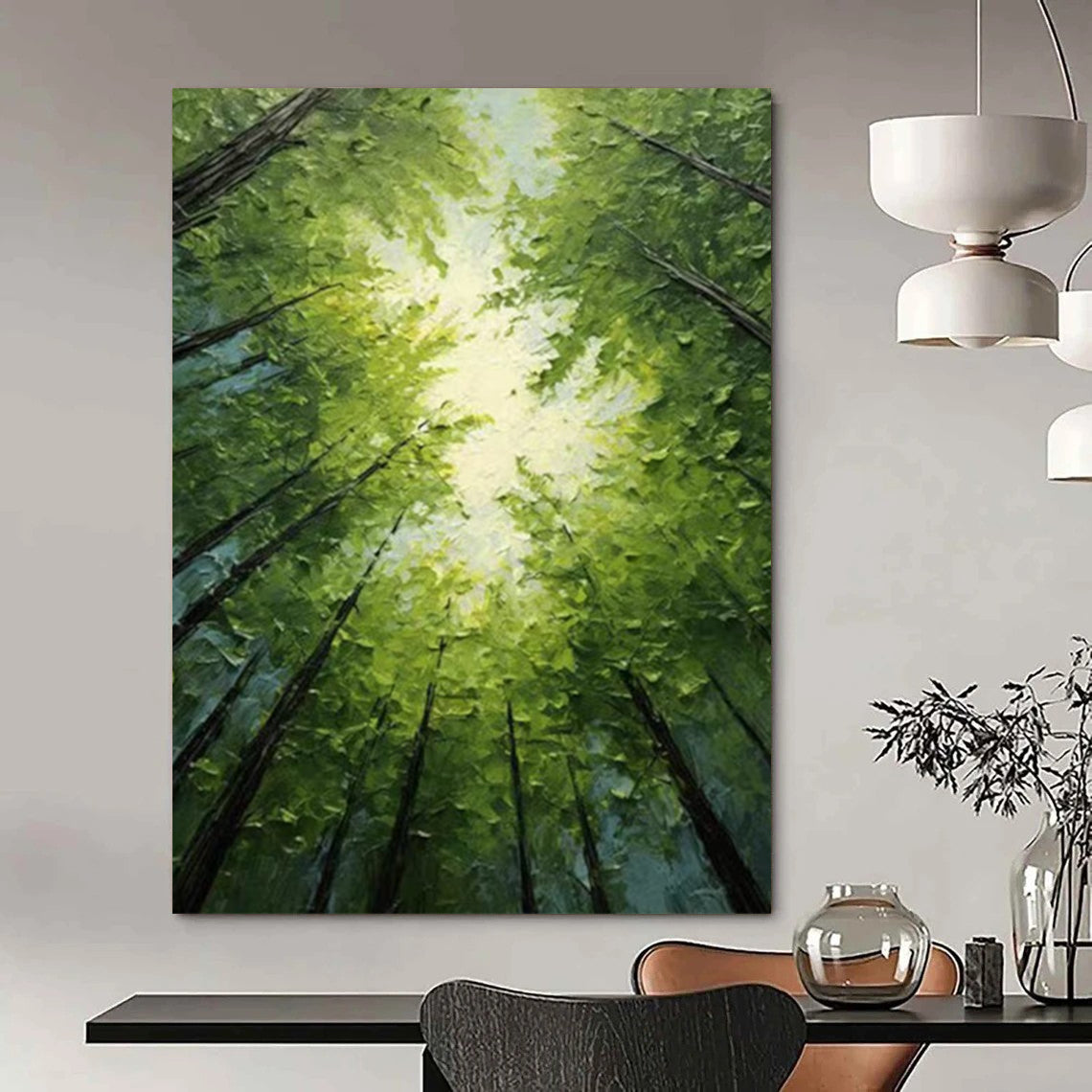 “Green Forest Light - Green, Blue, Yellow Forest Canopy” Painting On Canvas DTP266