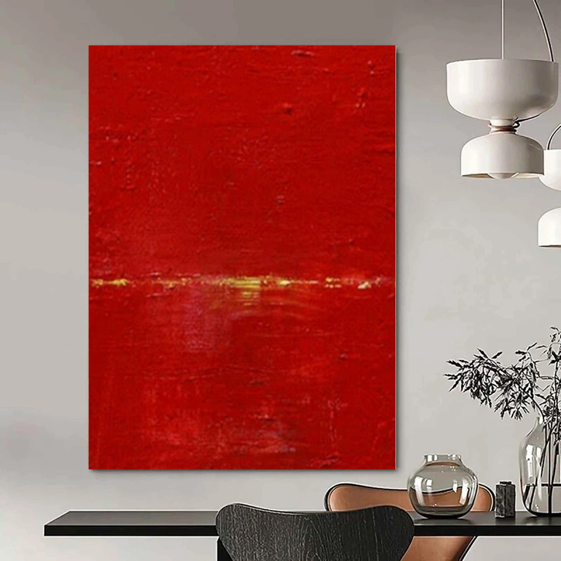 “Vibrant Red Abstract Field” – Minimalist Color - Field Painting CT1089