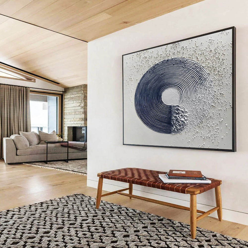 Textured Circle and Dots Black White 3D - like Painting On Canvas DKH211
