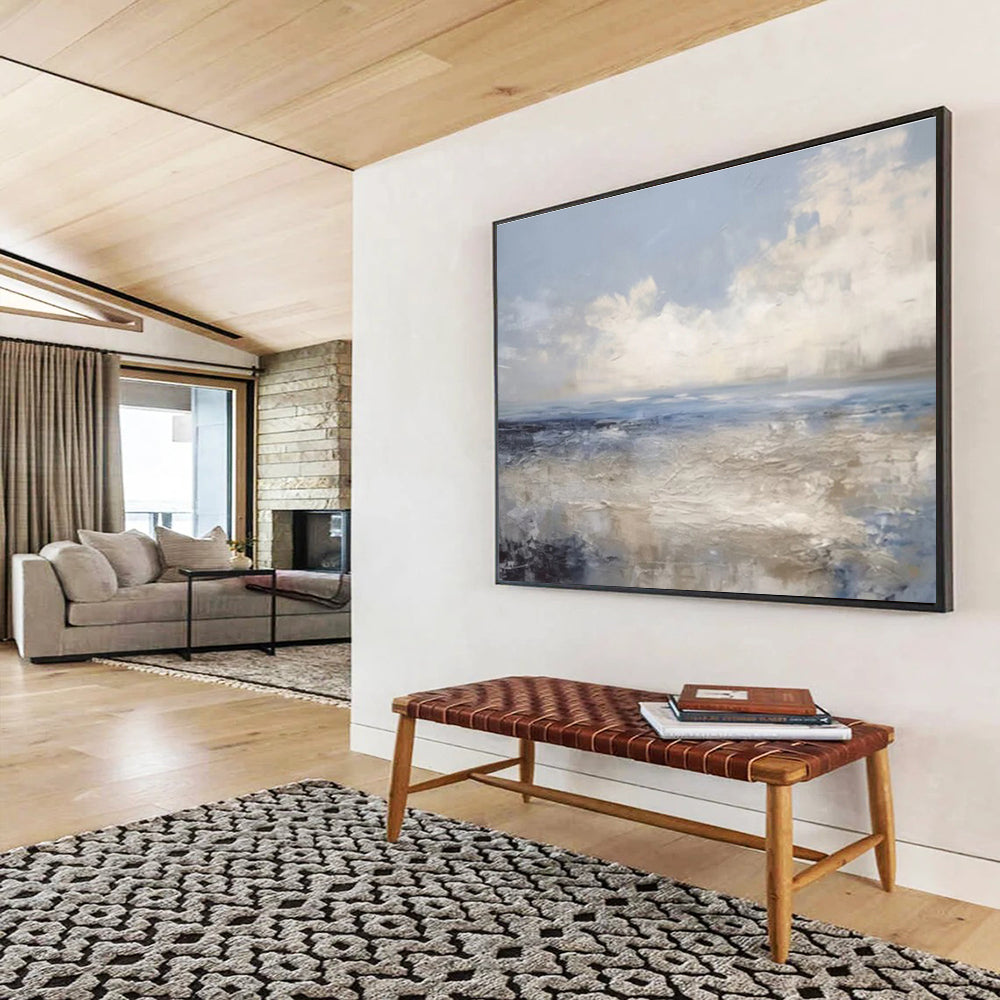 “Blue & Gray Coastal Impression” Impressionist Seascape Painting On Canvas DKH337