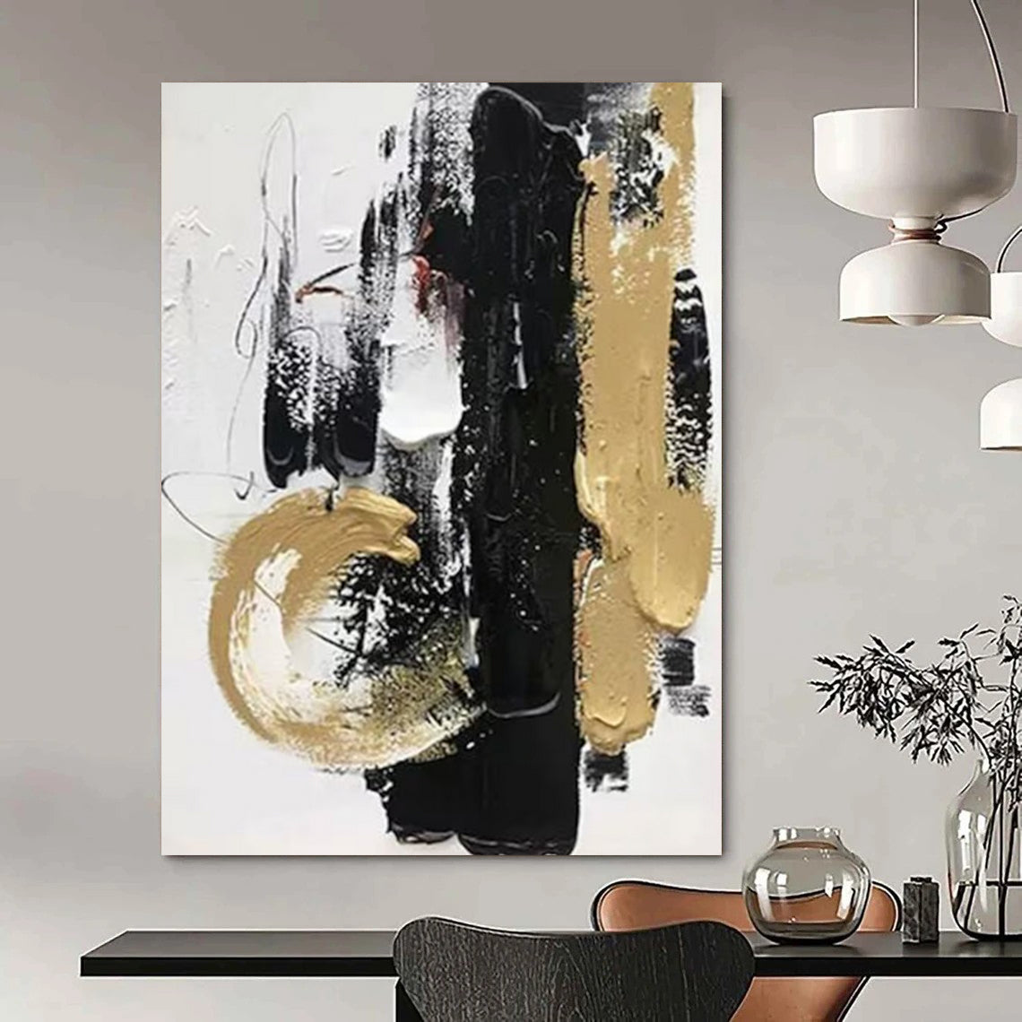 “Black - Gold Abstract Drama” - Textured Abstract Painting On Canvas DTP146