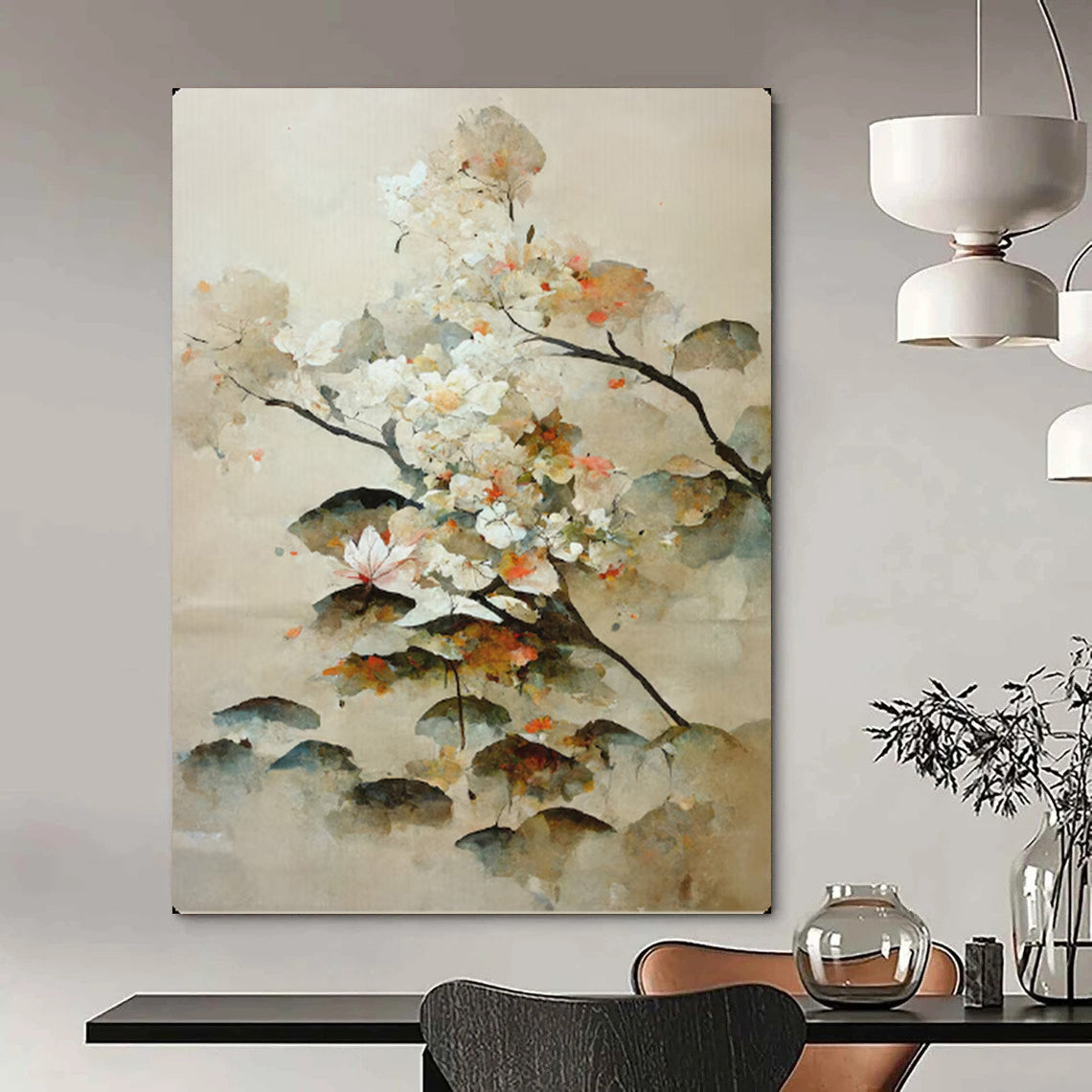 “Watercolor - Style Floral Branches” – Chinese - Inspired Watercolor Painting On Canvas CT2154