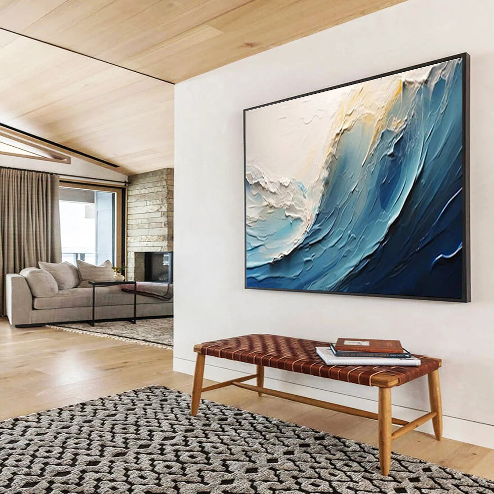 “Textured Blue Ocean Wave” Impasto Seaside Painting On Canvas DKH527
