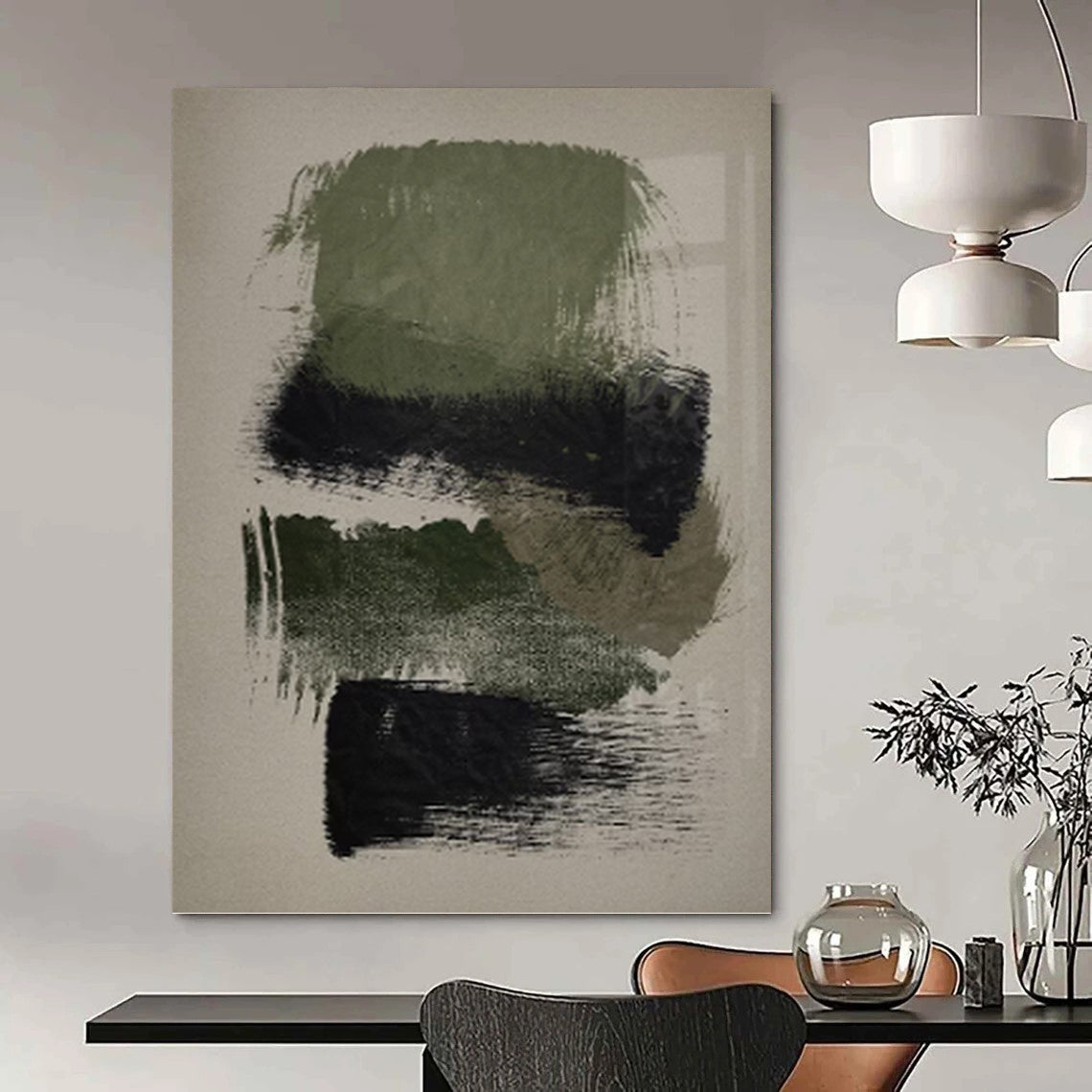 Olive and Black Abstract Strokes - Abstract Expressionist Painting On Canvas DKH1358