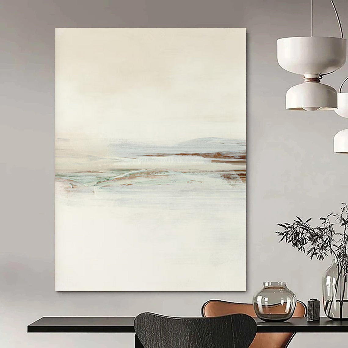 “Neutral Tones Seaside” - Beige, Blue, Green Abstract Landscape Painting On Canvas DTP224