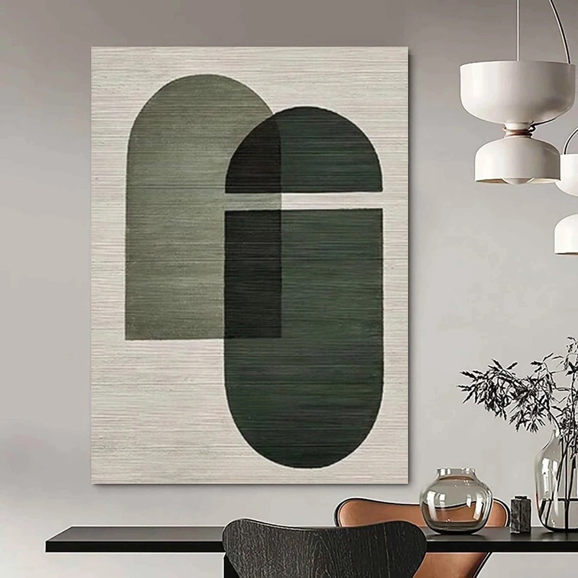 “Green Geometric Overlap - Modern Harmony” Painting On Canvas DKH1131