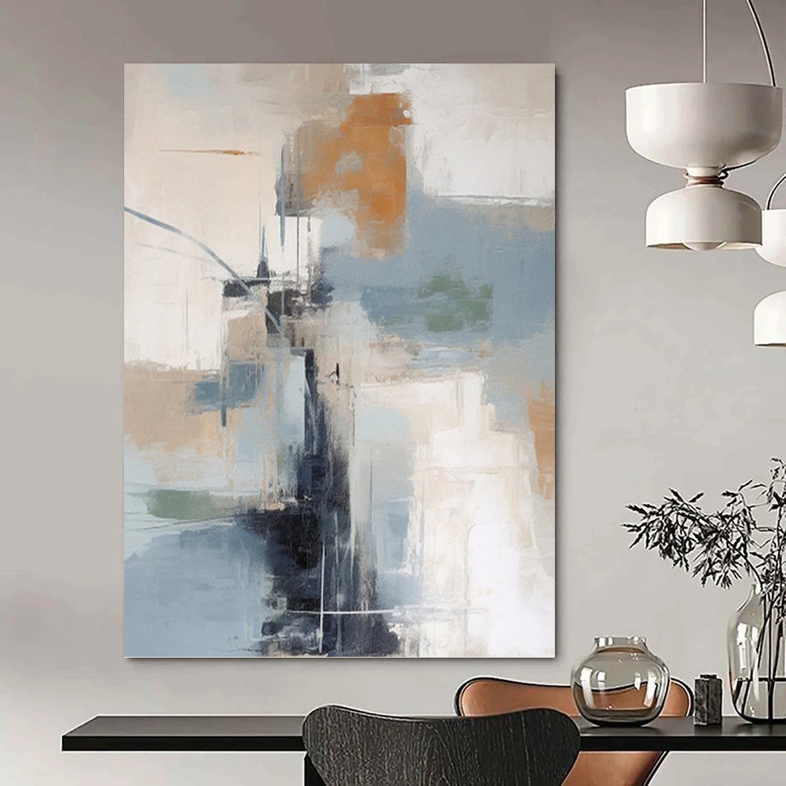 Color - Blocked Abstract City - Abstract Composition Painting On Canvas DKH1254