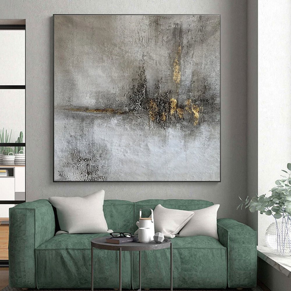 “Gold Accent on Gray” ,Minimalist Abstract Mixed - Media CT0900