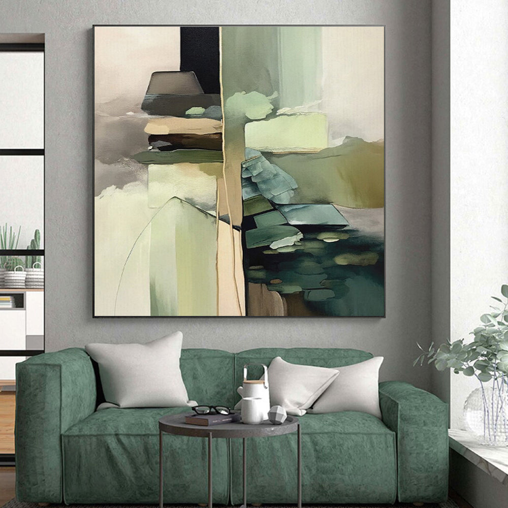 Geometric Shapes in Green - Earth Tones, “Nature’s Geometry” - Abstract Geometric Acrylic Painting CT0743