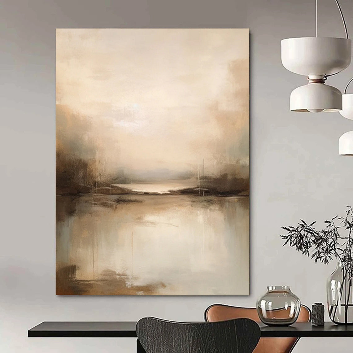 Serene River Reflections - Abstract Landscape Painting On Canvas DKH1253