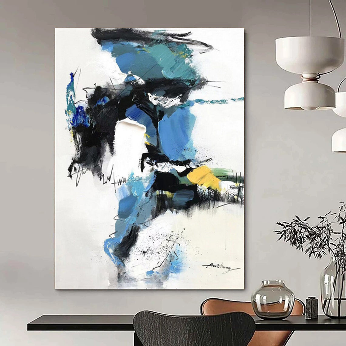 “Vibrant Blue Abstract Chaos” – Expressive Abstract Acrylic CT2085