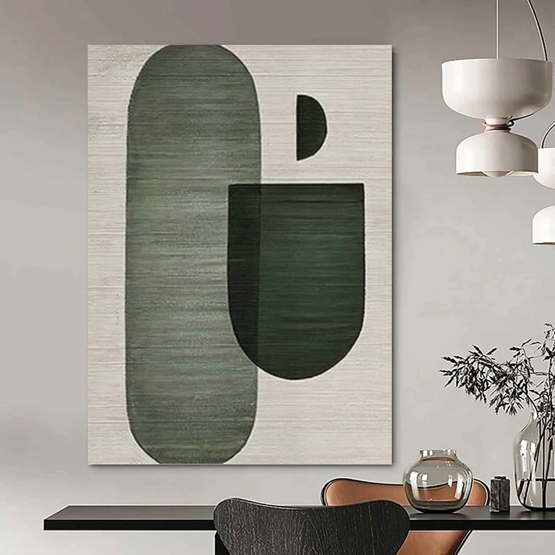 “Green Geometric Variation - Dynamic Shapes” Painting On Canvas DKH1132
