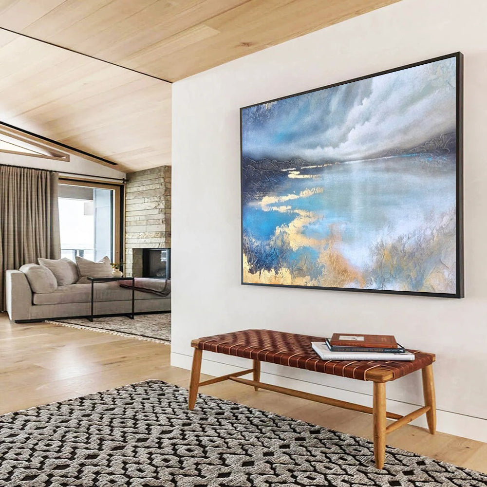 Serene Lake Reflections - Textured Landscape Painting On Canvas DLZ192