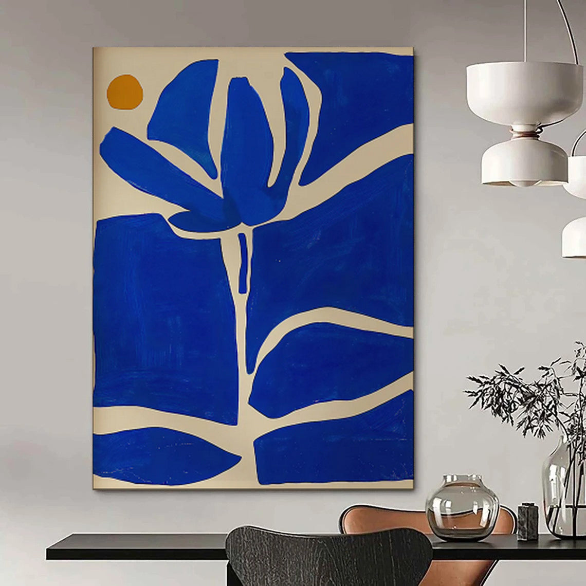 Blue, White, Yellow Circle - "Blue Blossom" - Matisse - style Cut - out Art CT1834