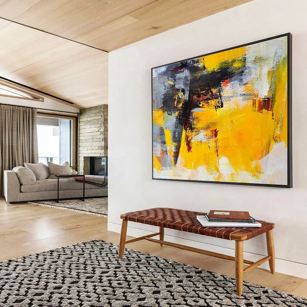 “Vibrant Yellow Abstract” Abstract Expressionist Painting On Canvas DKH429